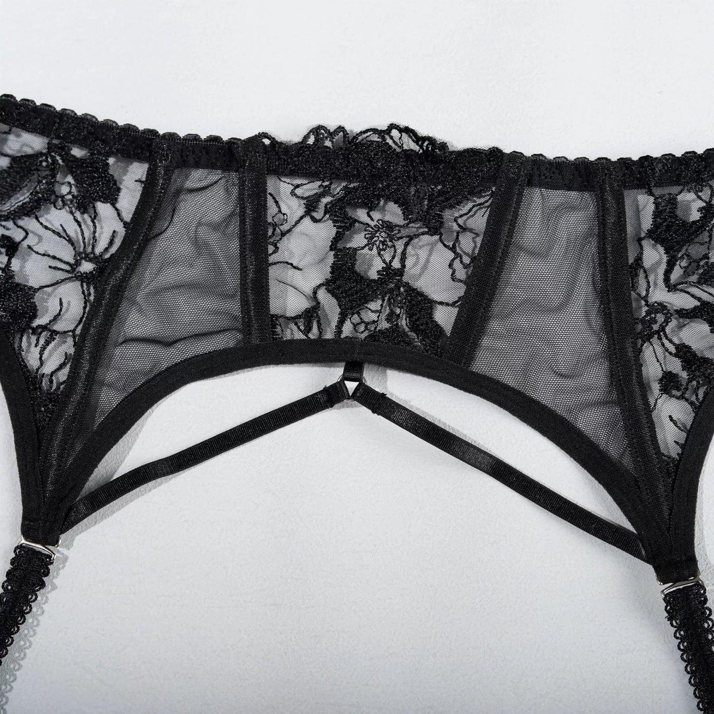 Midnight Mystic Embroidered Lace Lingerie Set (3-Piece)