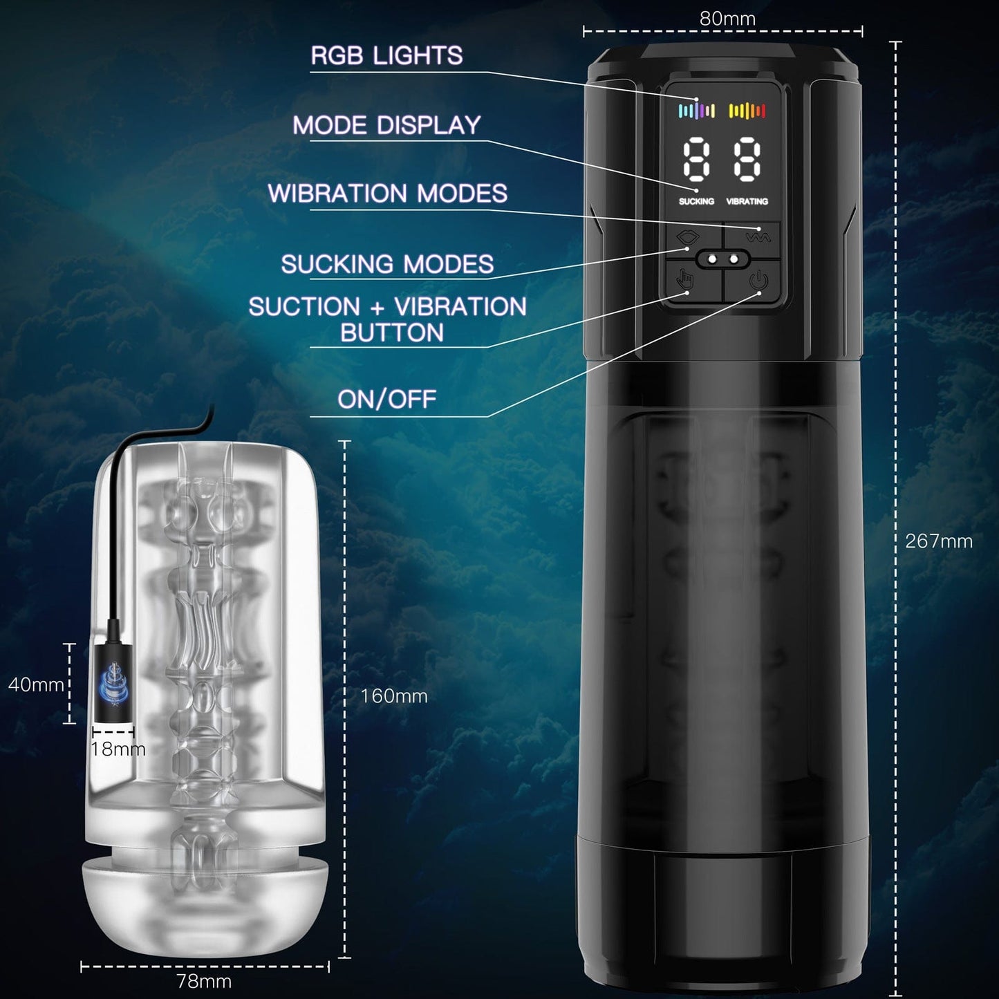 2 in 1 Waterproof Auto Suction Vibration Male Masturbator