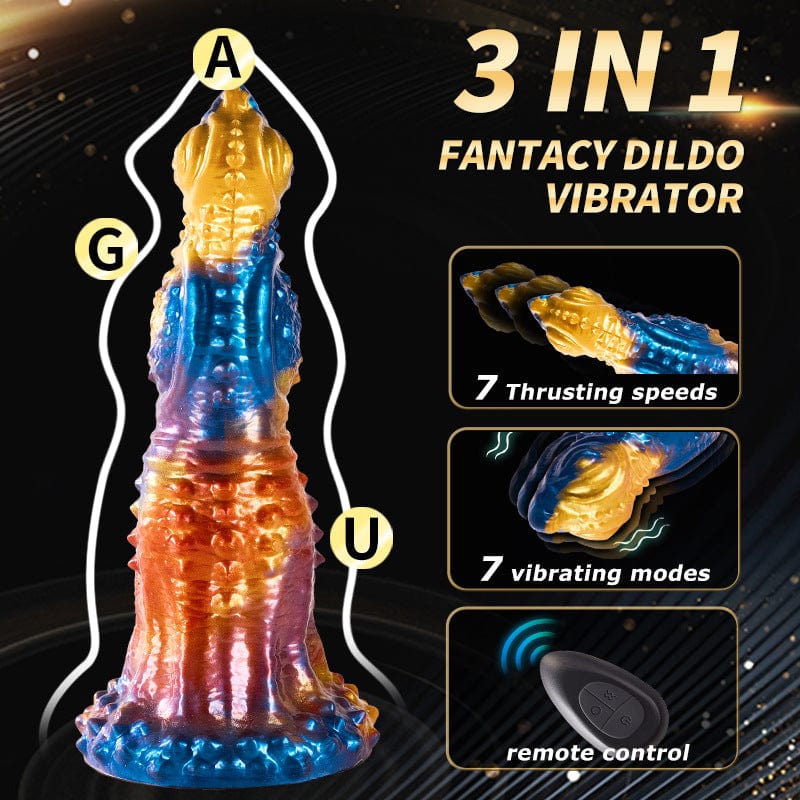 7‘’ Colorful Golden Phoenix Electric Telescopic Vibrating Dildo With Remote Control