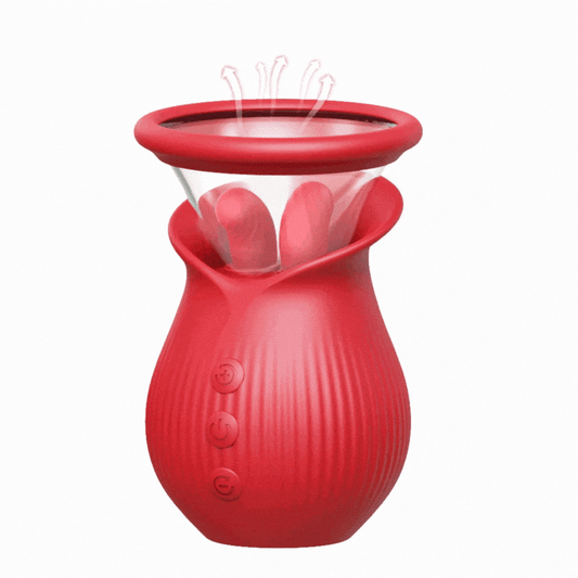 Lurevibe - Rose Romeo - 3in1 Rose Sex Toy with 2 Suction Cups Adult Toys Female Clitoral Nipple Vibrators with 10 Licking Sucking Vibrating