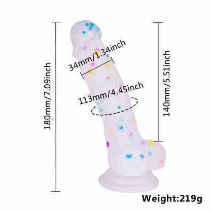 5.5‘’ Jelly Particles Rainbow Transparent Realistic Dildo With Suction Cup
