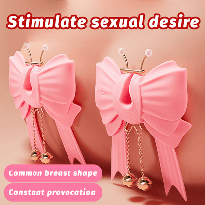 Pink Bowknot Vibrating Nipple Clamps App Control