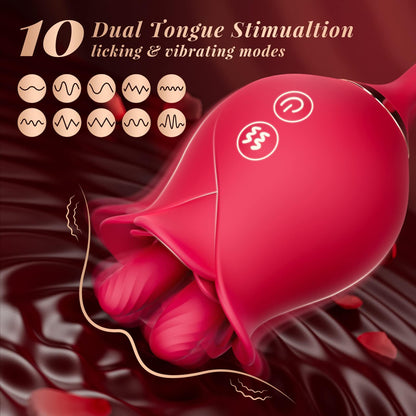 Lurevibe - Rose Romeo Dual Tongue Rose Adult Toys Vibrators 10 Licking Thrust