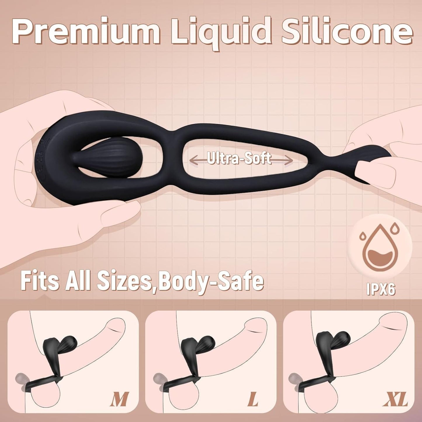 Vibrating Dual Cock Ring with Adjustable Beads