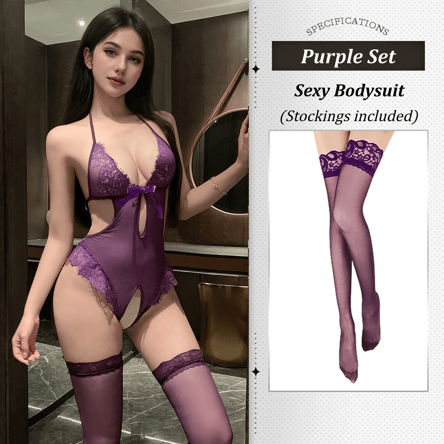 Sheer Lace Open-crotch Bodysuit