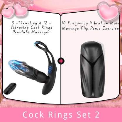 3 -Thrusting & 12 -Vibrating Cock Rings Prostate Massager