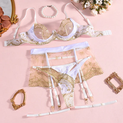 Angelic Glow Lace Lingerie Set (3-Piece)