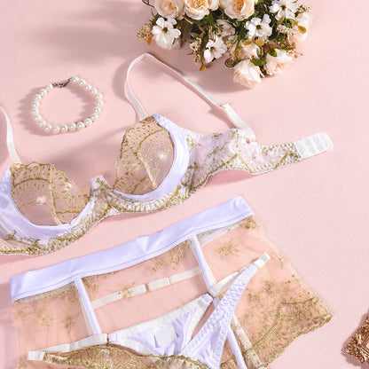 Angelic Glow Lace Lingerie Set (3-Piece)