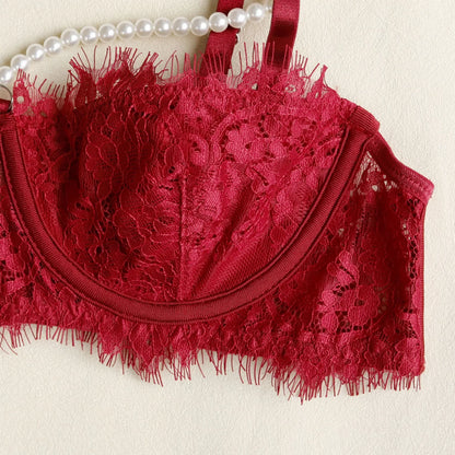 Aura Pearl Halter Lace Lingerie Set (3-Piece)