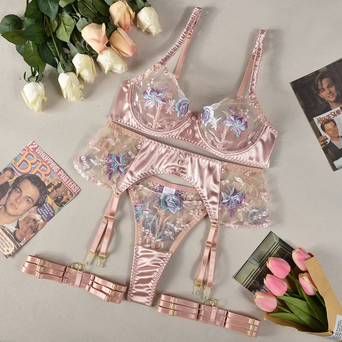 Blossom Romance Luxury Lingerie Set (4-Piece)