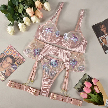 Blossom Romance Luxury Lingerie Set (4-Piece)