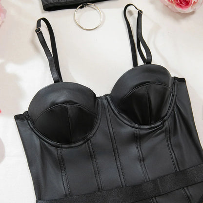 Fatale Sleek Leather Bodysuit with Statement Choker