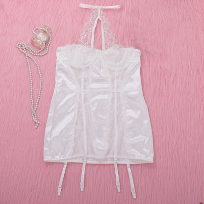 French Kiss Satin & Lace Halter Corset Dress Set (2-Piece)