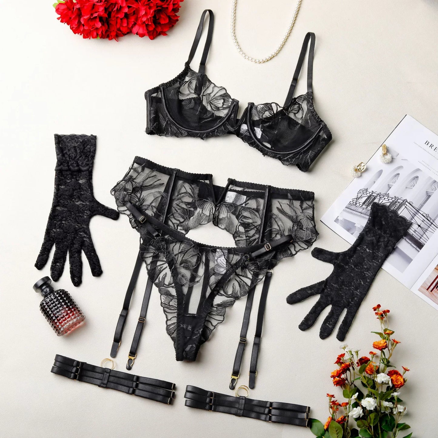 French Lace Luxury Lingerie (5-Piece)