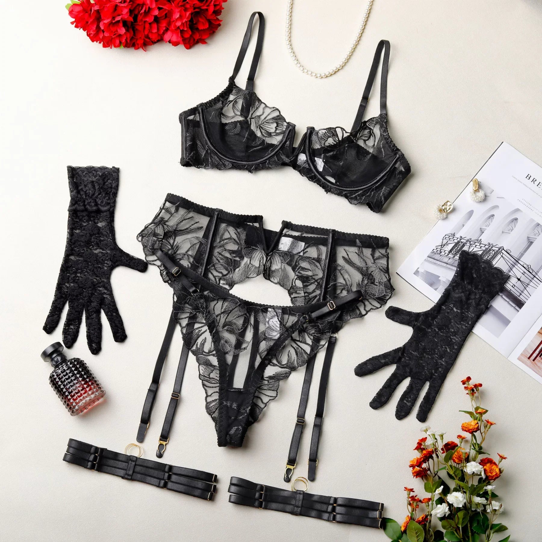 French Lace Luxury Lingerie (5-Piece)