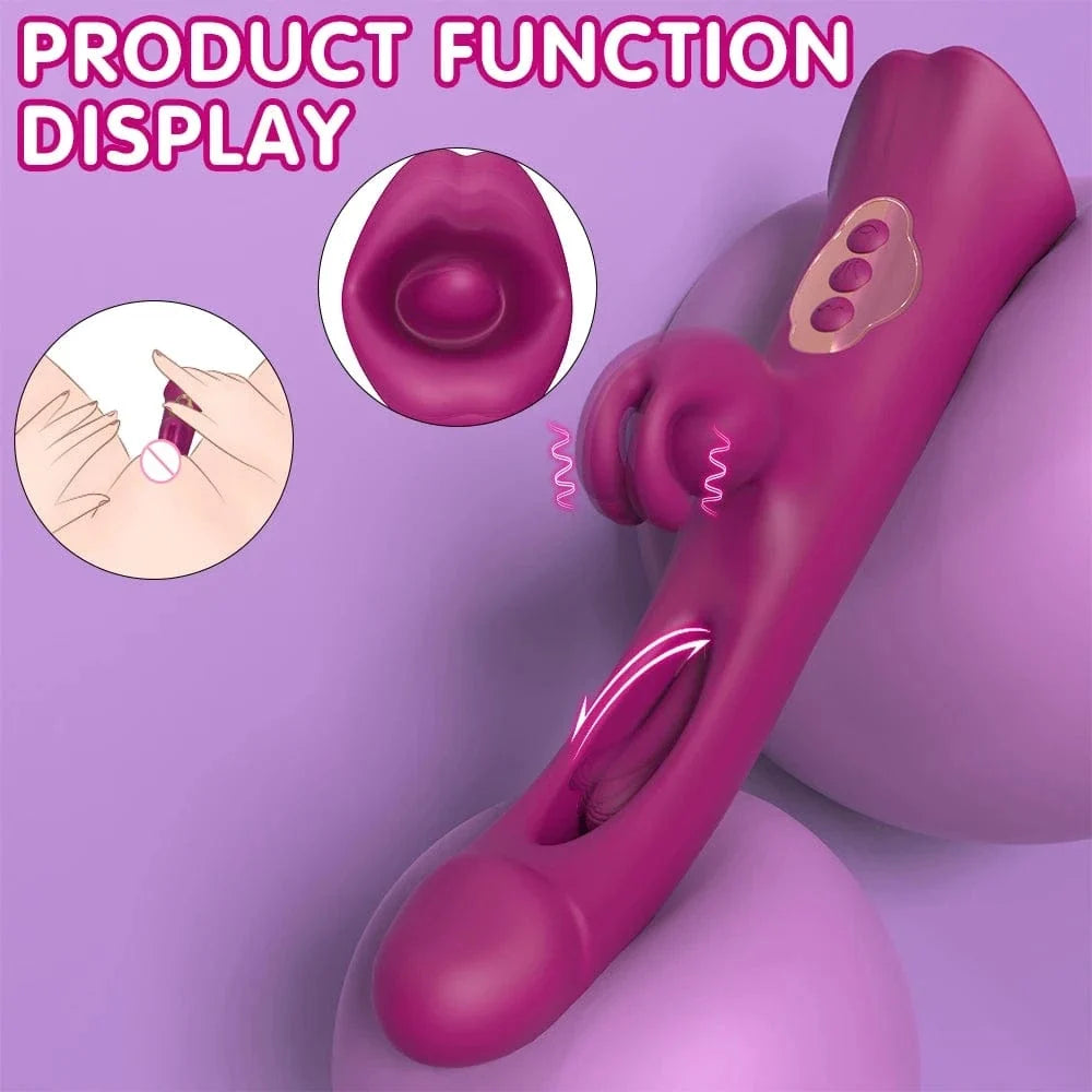 4 IN 1 Rose Muncher Rabbit Vibrator Licking Vibrating Flapping Clit Nipple Stimulator