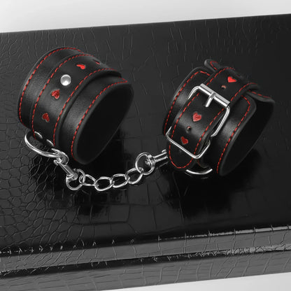 Heart-Cutout Faux Leather Restraint Cuffs