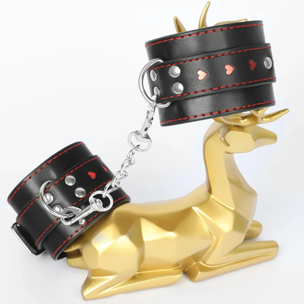Heart-Cutout Faux Leather Restraint Cuffs