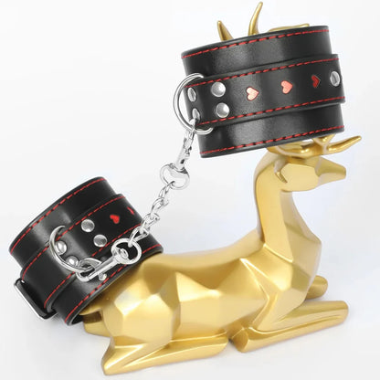 Heart-Cutout Faux Leather Restraint Cuffs