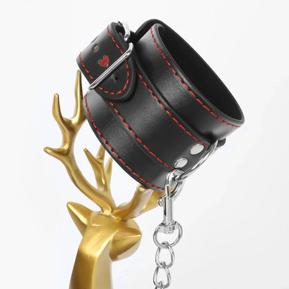Heart-Cutout Faux Leather Restraint Cuffs