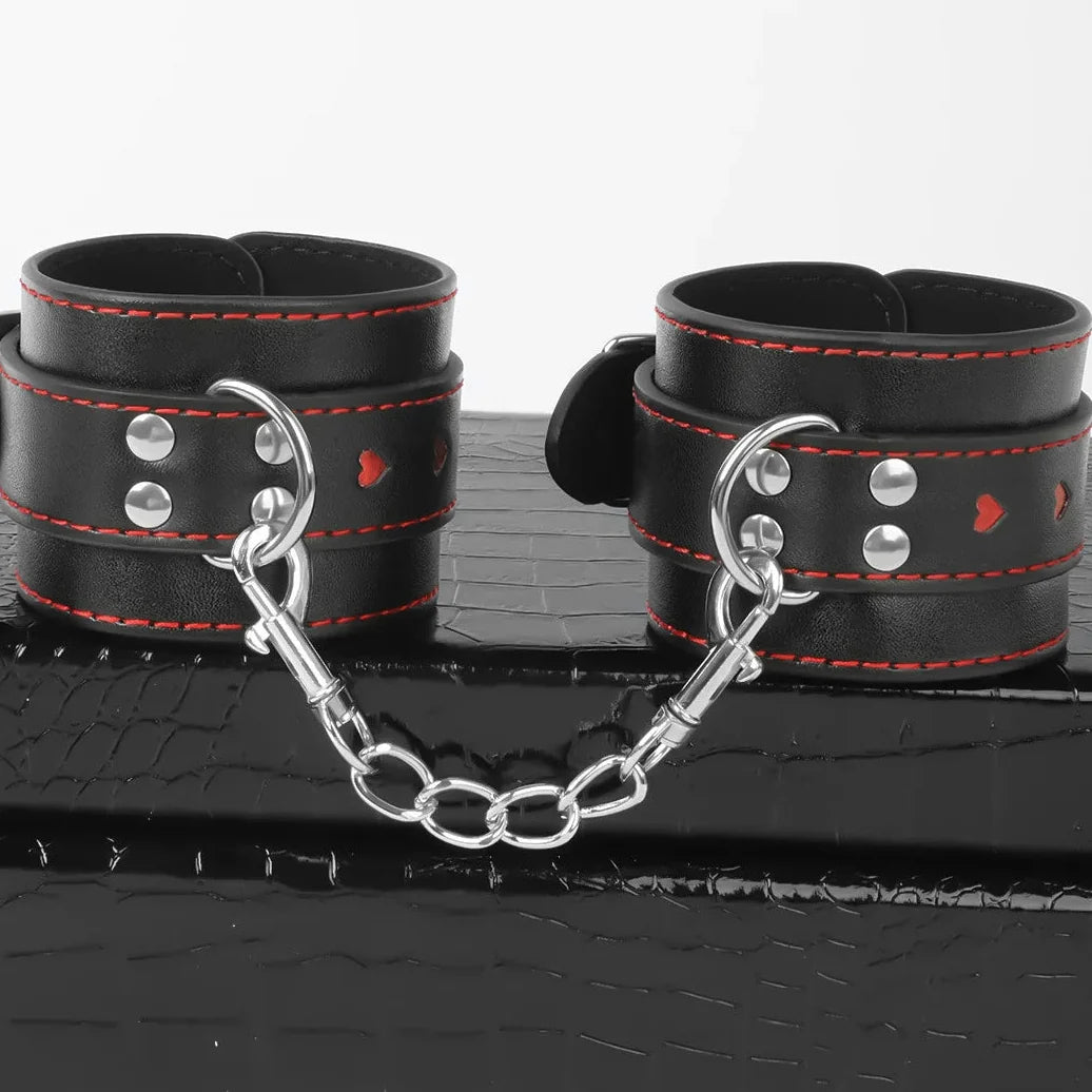 Heart-Cutout Faux Leather Restraint Cuffs