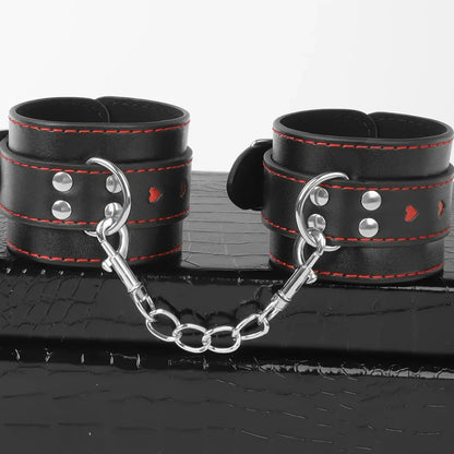 Heart-Cutout Faux Leather Restraint Cuffs