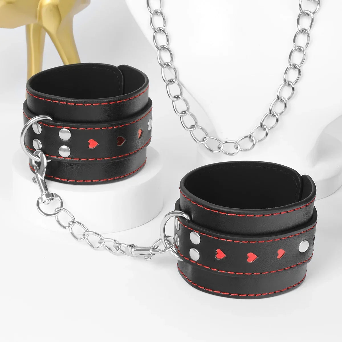 Heart-Cutout Faux Leather Restraint Cuffs