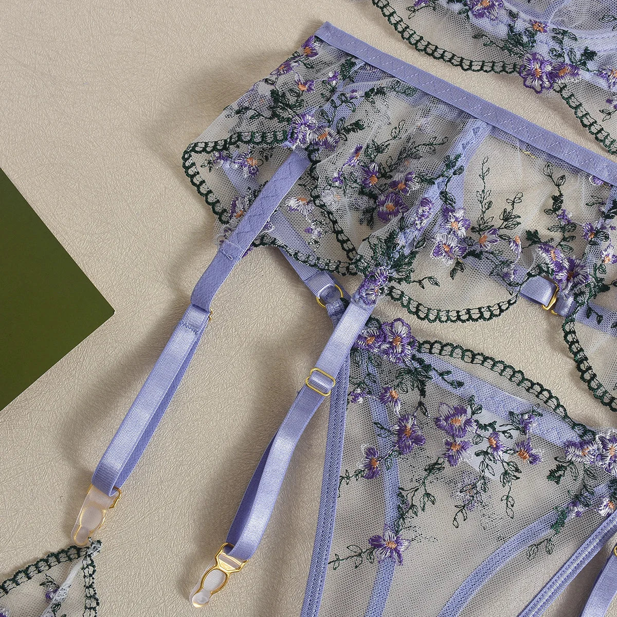 Lavender Breeze Embroidery Lingerie (3-Piece)