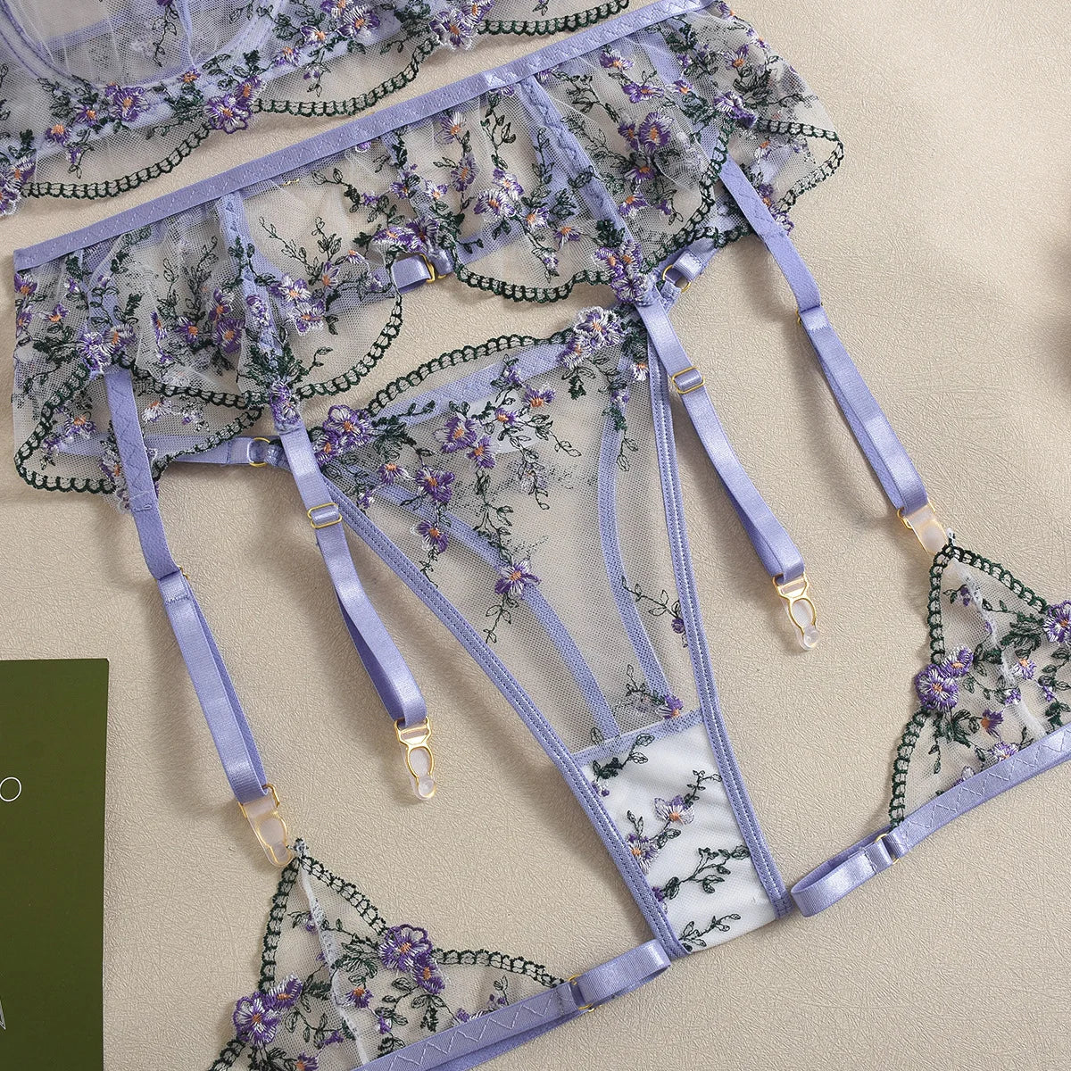 Lavender Breeze Embroidery Lingerie (3-Piece)