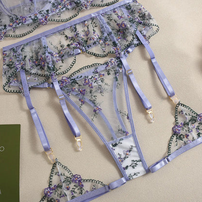 Lavender Breeze Embroidery Lingerie (3-Piece)