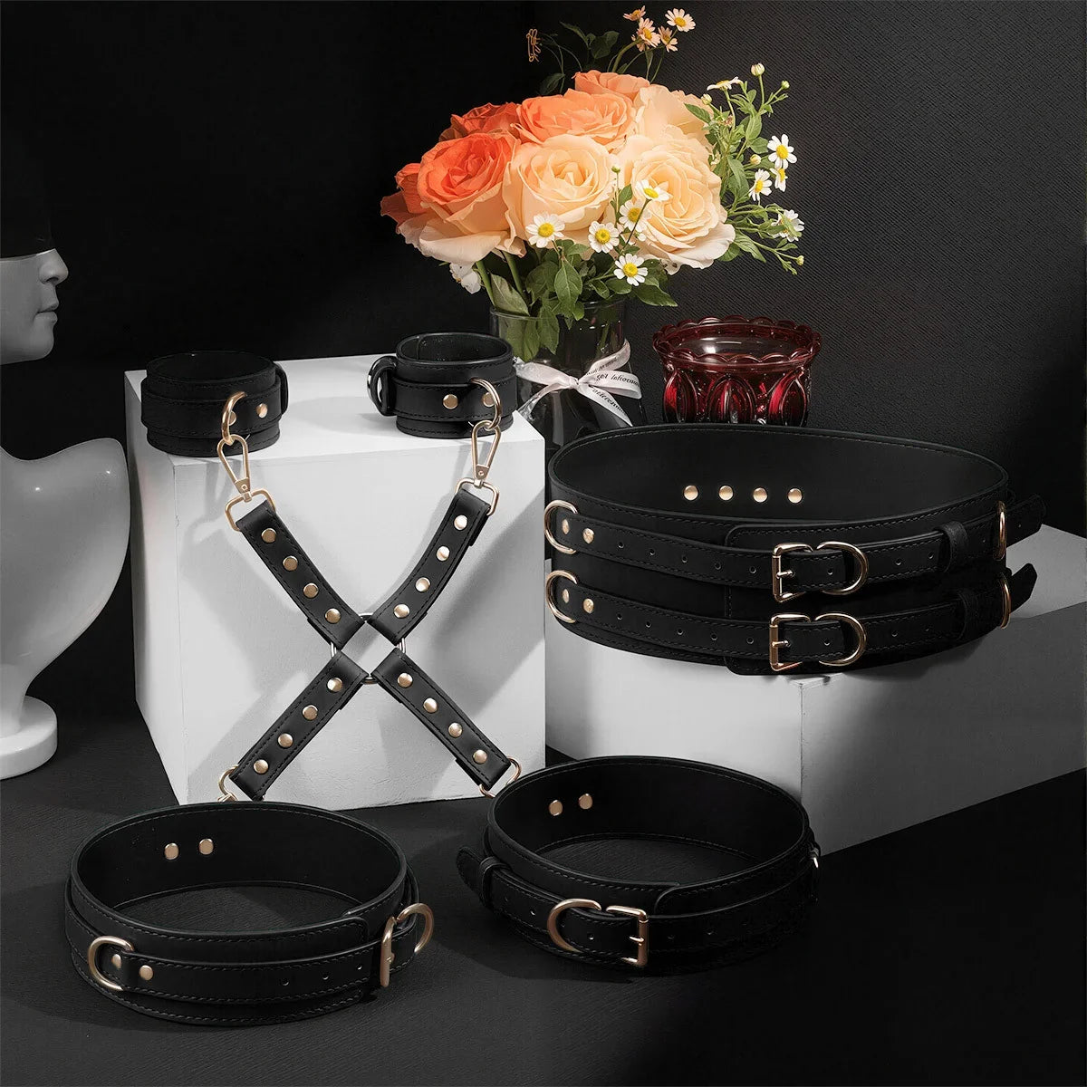 Midnight Desires Faux Leather Bondage Set