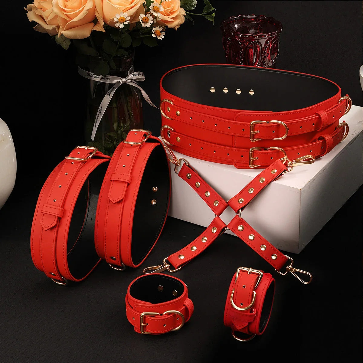 Midnight Desires Faux Leather Bondage Set