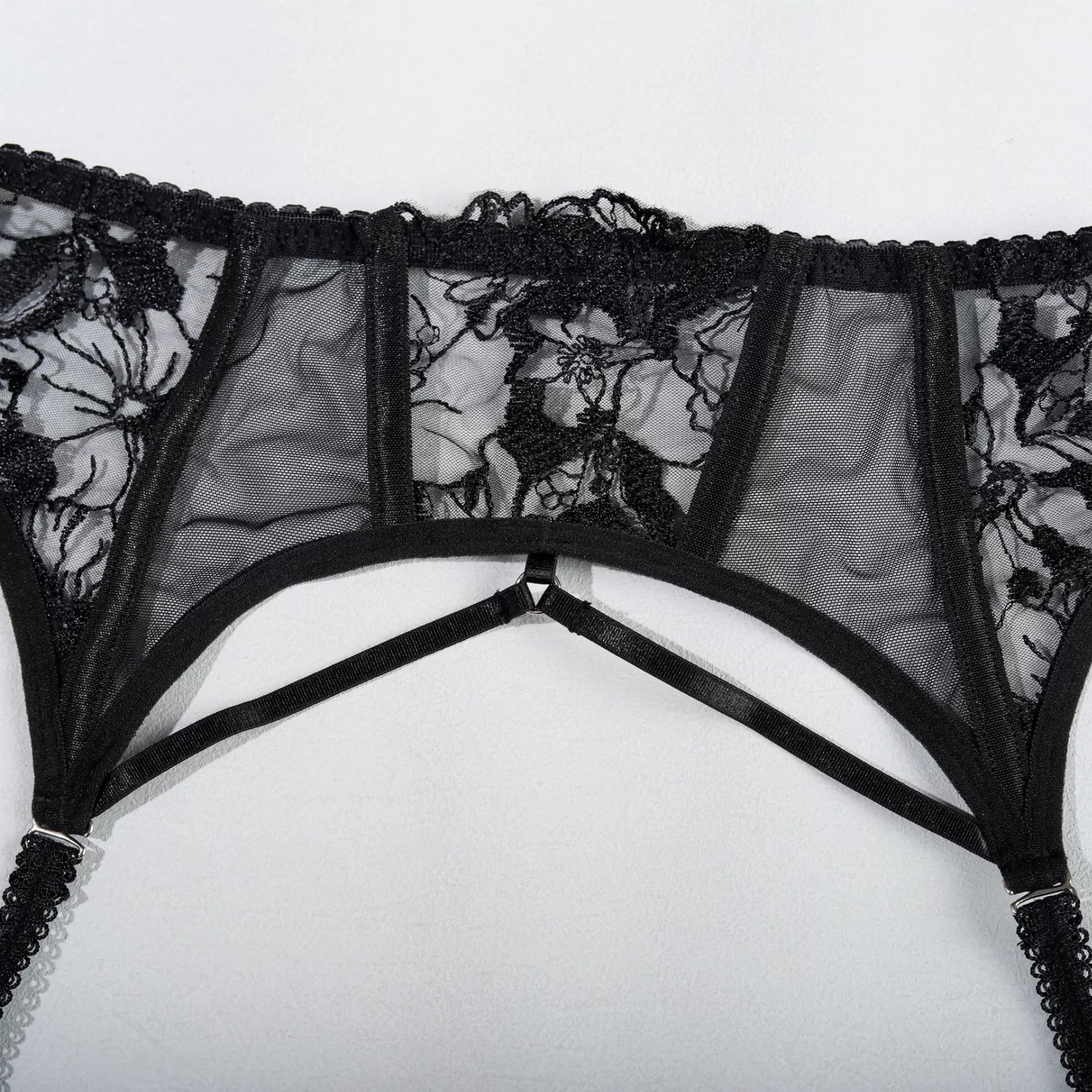 Midnight Mystic Embroidered Lace Lingerie Set (3-Piece)