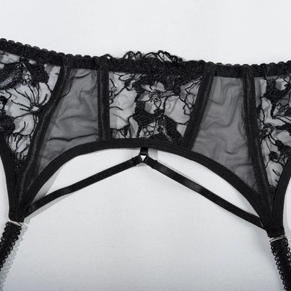 Midnight Mystic Embroidered Lace Lingerie Set (3-Piece)