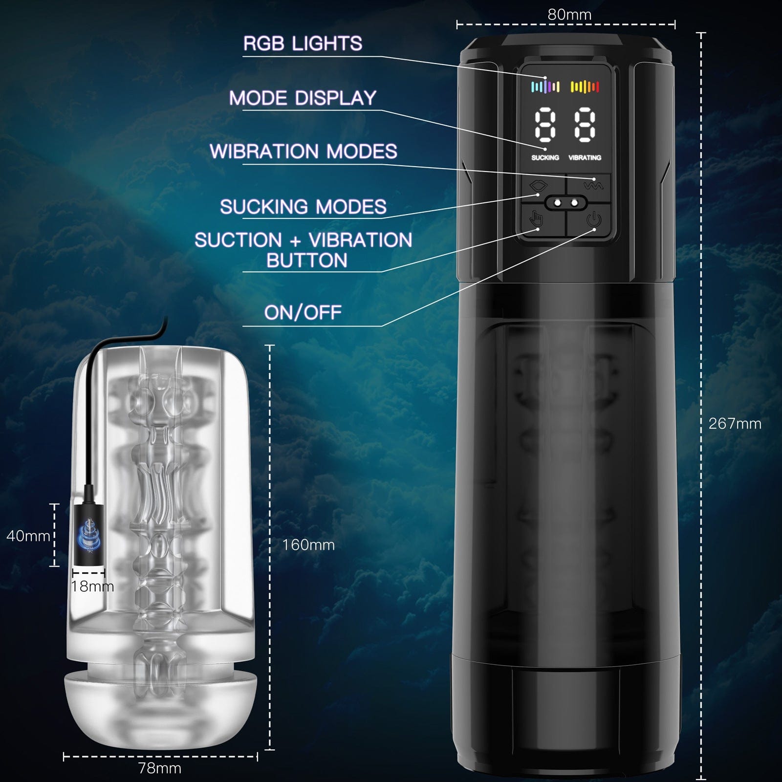 2 in 1 Waterproof Auto Suction Vibration Male Masturbator