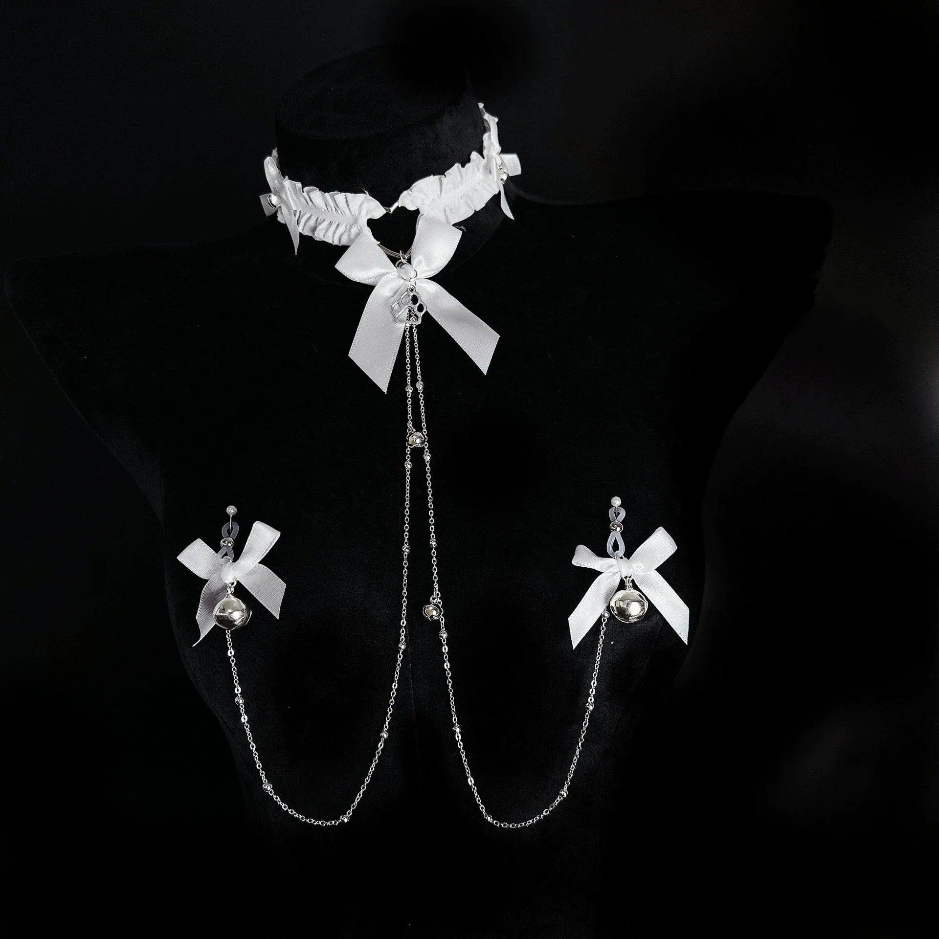 Bow Choker Nipple Clamps Body Chain Set