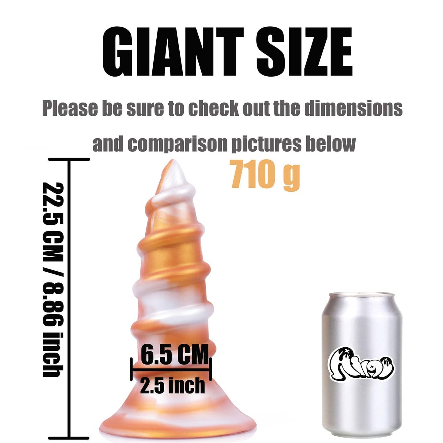 8.86‘’ AIMITEX Gold Silicone Screw Super Thick Penis Butt Plug Anal Sex Toy
