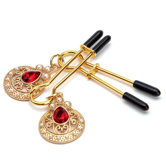 Rubine Pearl Decoration Nipple Clamps