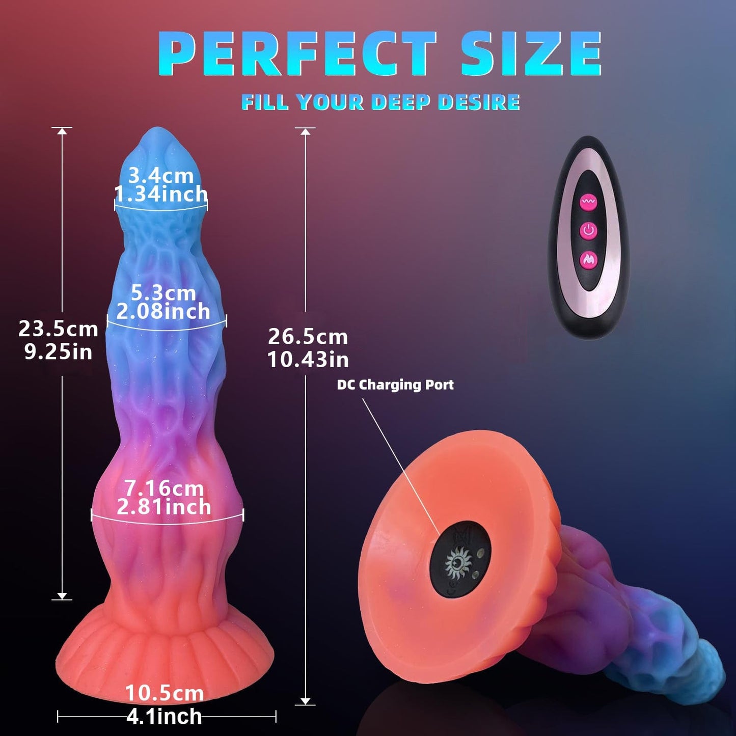 9.25‘’ Luminous Dragon Monster Dildo Vibrator Remote Control With 10 Thrusting & Vibration