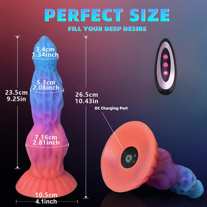9.25‘’ Luminous Dragon Monster Dildo Vibrator Remote Control With 10 Thrusting & Vibration