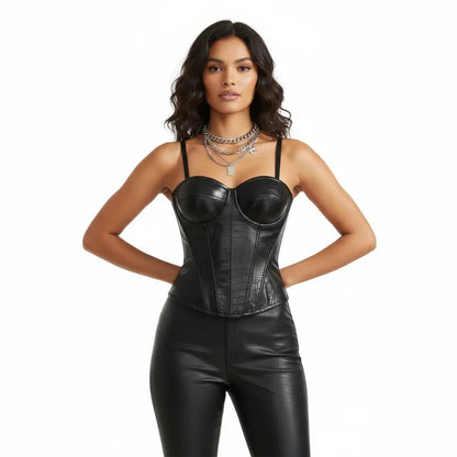 Obsidian Allure Croc Leather Fishbone Corset Top