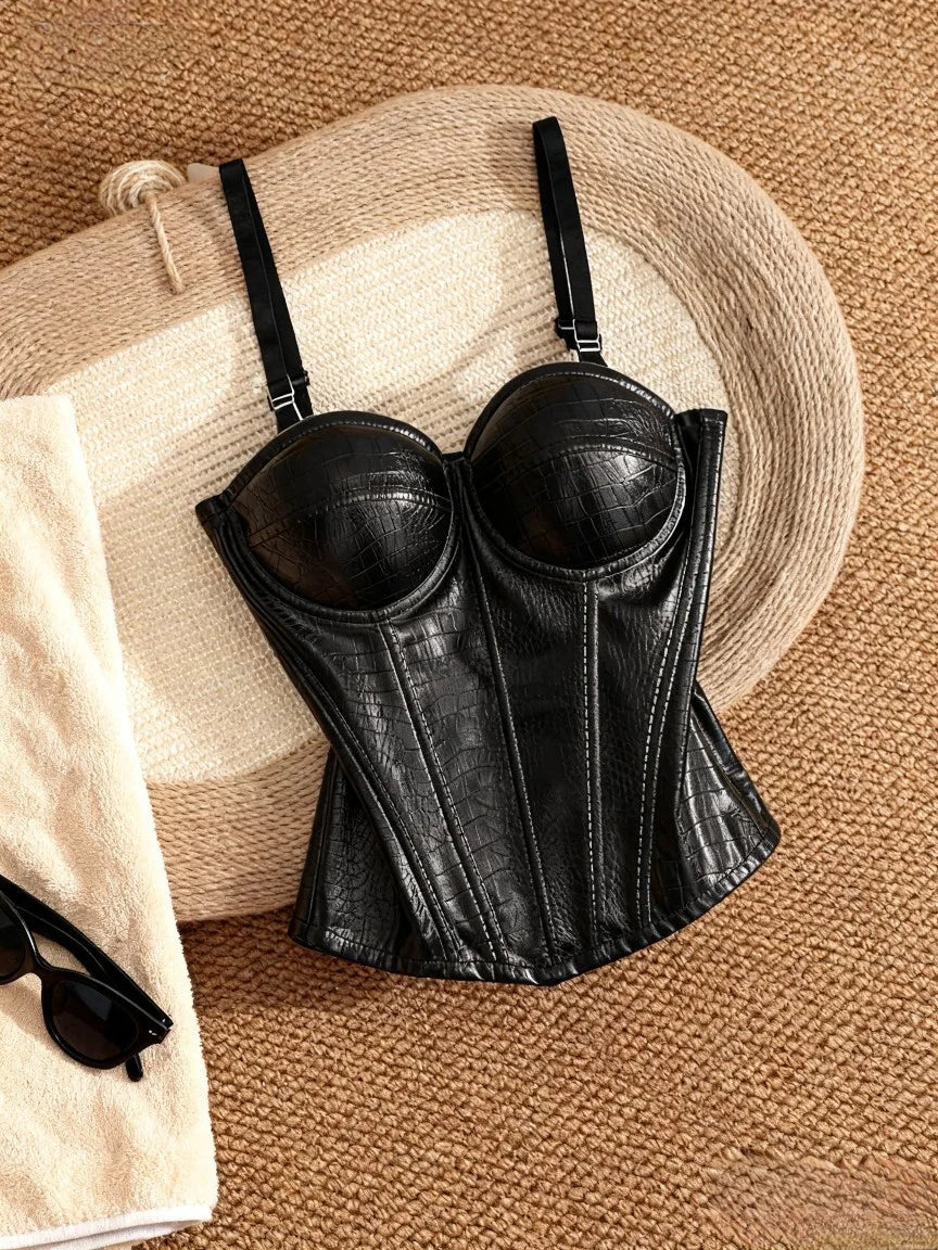 Obsidian Allure Croc Leather Fishbone Corset Top