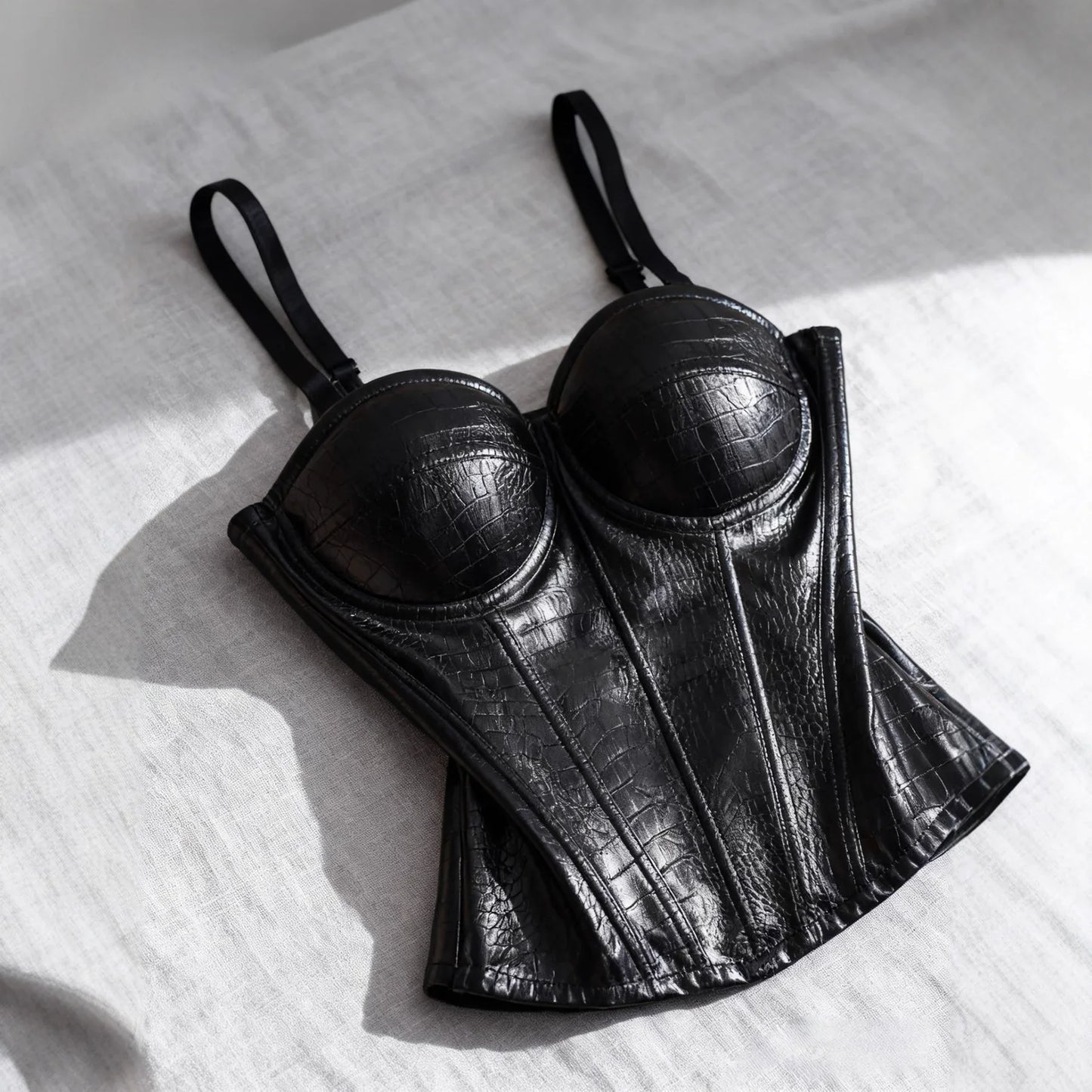 Obsidian Allure Croc Leather Fishbone Corset Top
