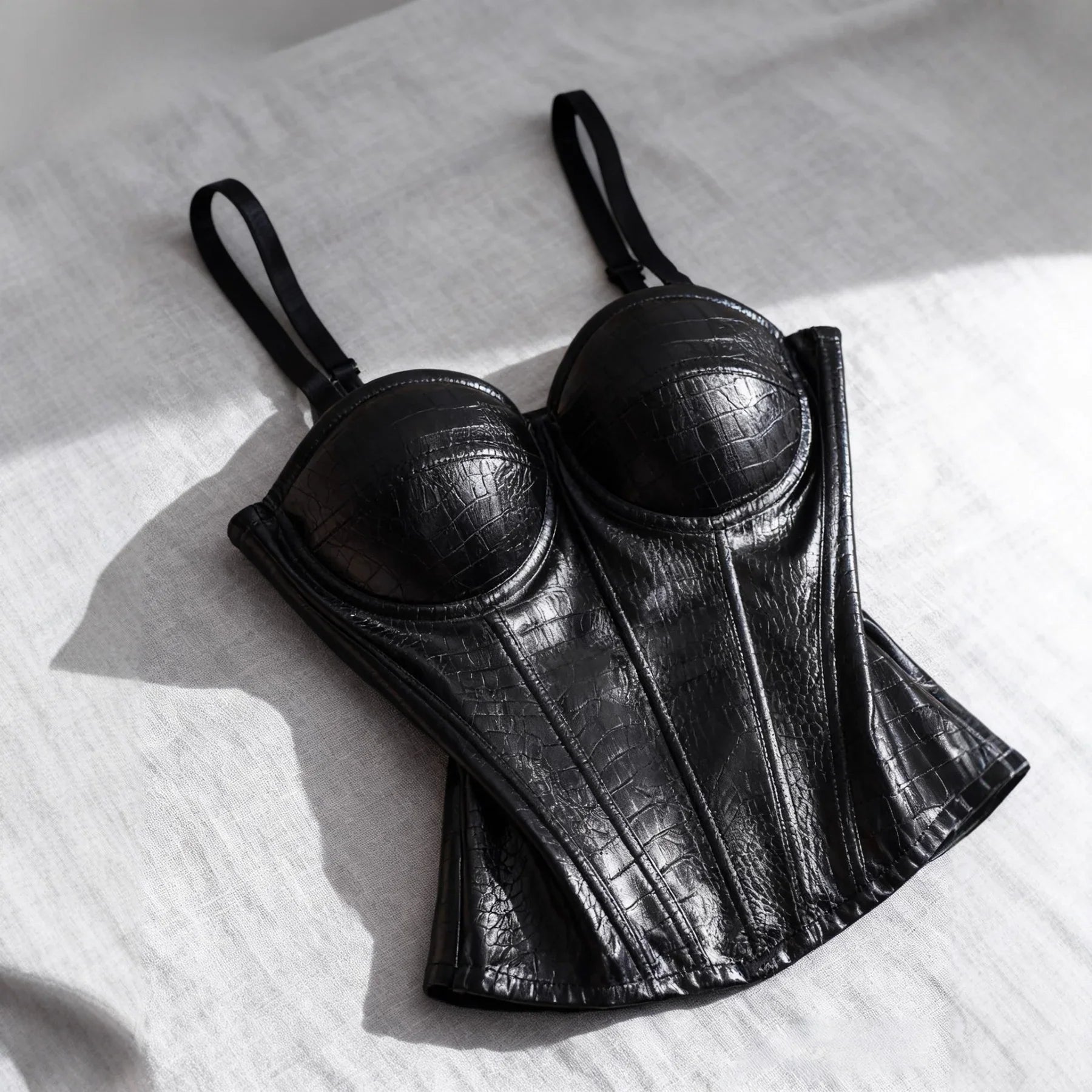 Obsidian Allure Croc Leather Fishbone Corset Top