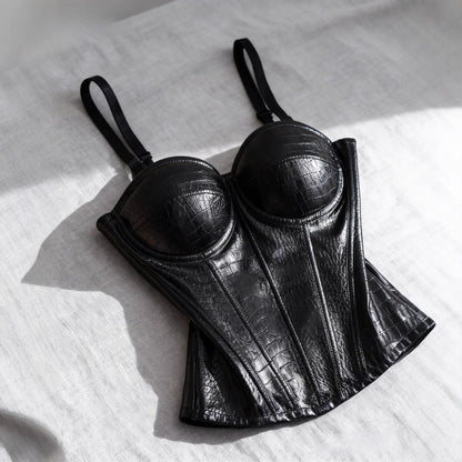 Obsidian Allure Croc Leather Fishbone Corset Top
