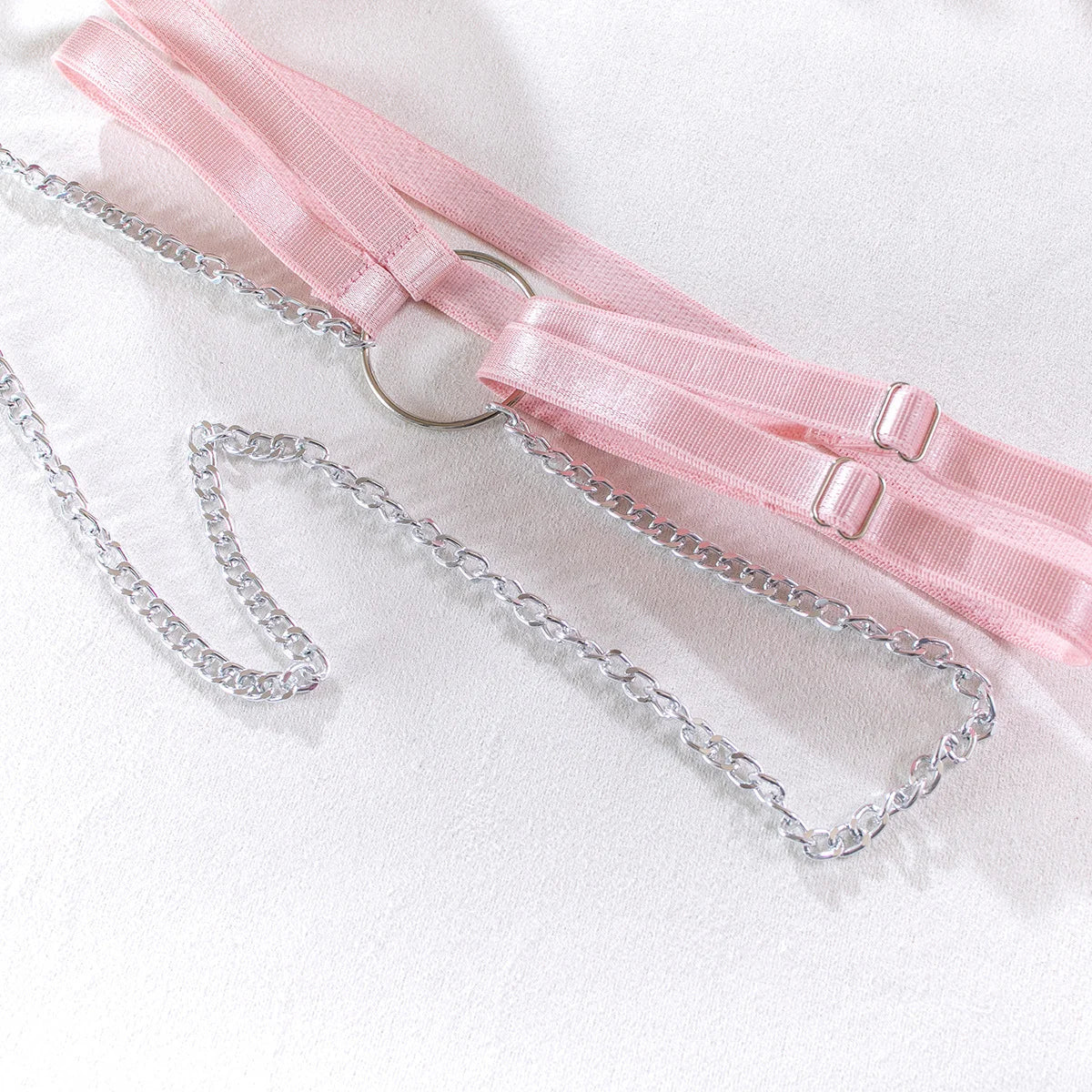 Pink Cyber Heart Lingerie Set with Gloves & Chains (4-Piece)