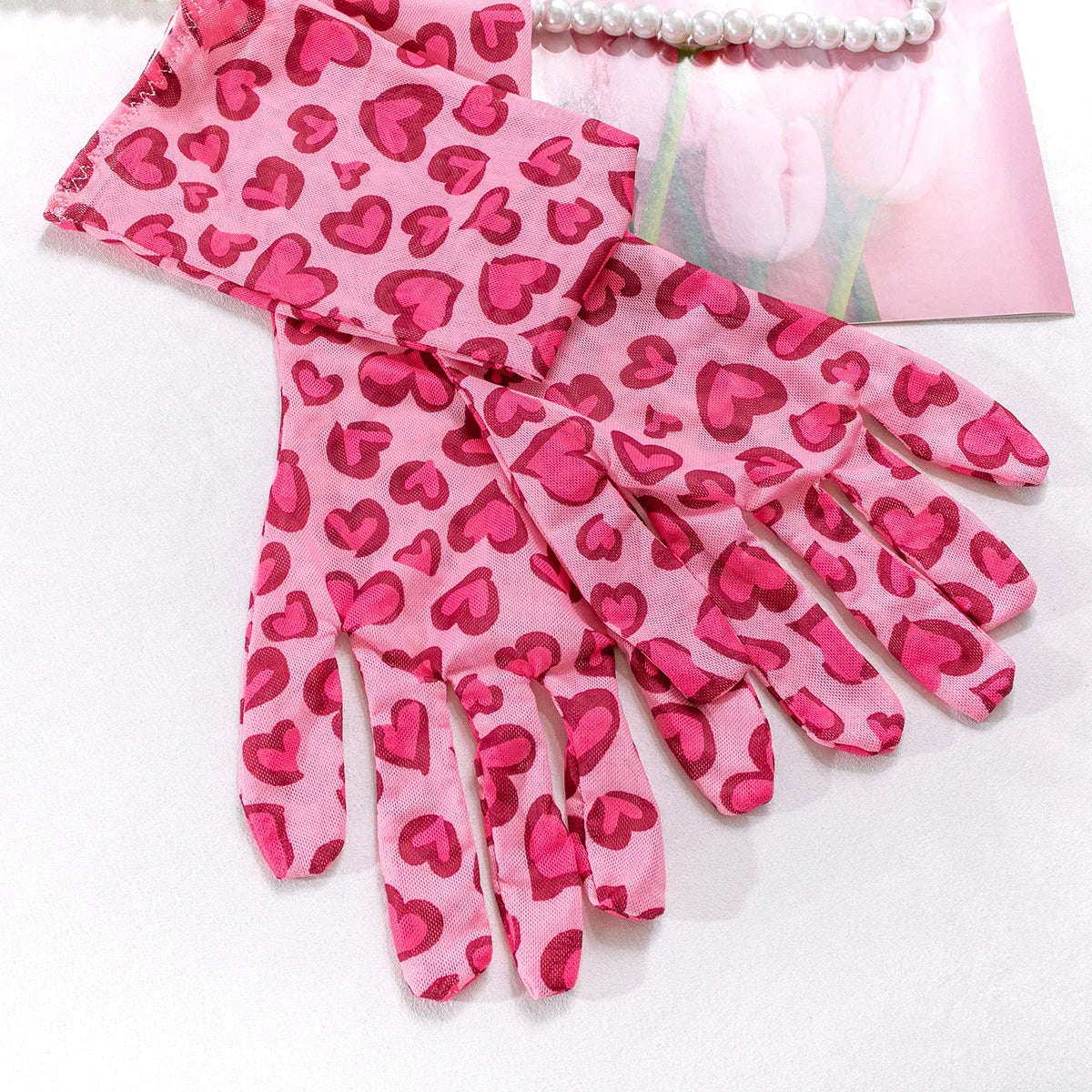 Pink Cyber Heart Lingerie Set with Gloves & Chains (4-Piece)