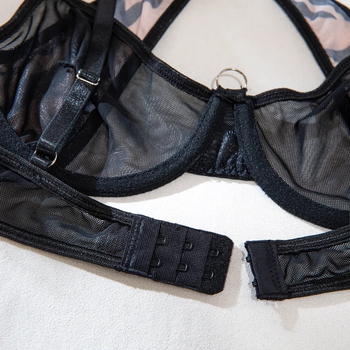 Pink Cyber Heart Lingerie Set with Gloves & Chains (4-Piece)