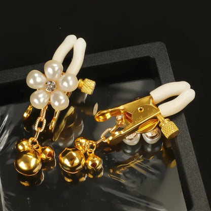 Pearl Petals Bells Nipple Clamps with Chain