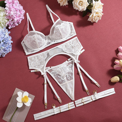 Sensual Lace Embroidered Lingerie Set (4-Piece)